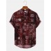 Mens Vintage Spliced Print Half Buttons Collar Short Sleeve Shirts