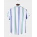 Mens Wide Striped Button Up Preppy Short Sleeve Shirts