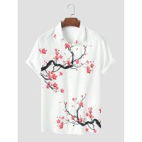 Mens Wintersweet Print Hem Cuff All Matched Shirts