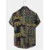 Mens Vintage Plants Print Button Front Short Sleeve Shirts