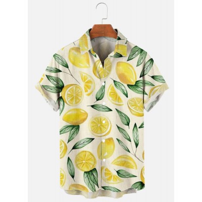 MEN'S SUMMER LEMON PRINT SHORT SLEEVE SHIRT