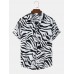 Mens Zebra Print Lapel Button Up Short Sleeve Shirts