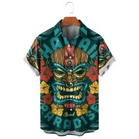 Hawaiian Tiki Havaino Print Short Sleeve Shirt